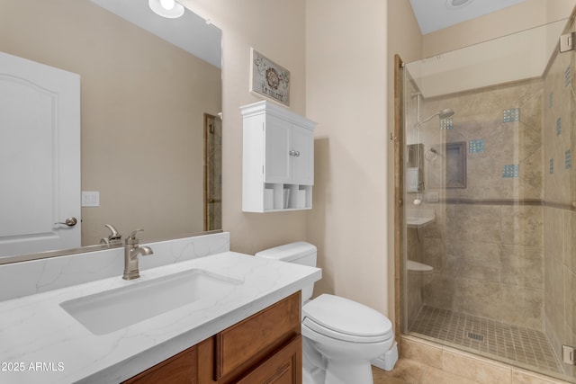 6870 S Justin Way, Chandler, AZ 85249 - bathroom featuring a stall shower, toilet, and vanity