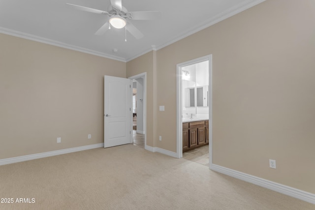 6870 S Justin Way, Chandler, AZ 85249 - empty room featuring crown molding, light carpet, ceiling fan, and baseboards