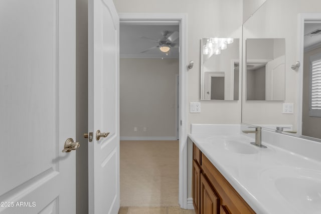 6870 S Justin Way, Chandler, AZ 85249 - bathroom with ceiling fan, double vanity, and baseboards