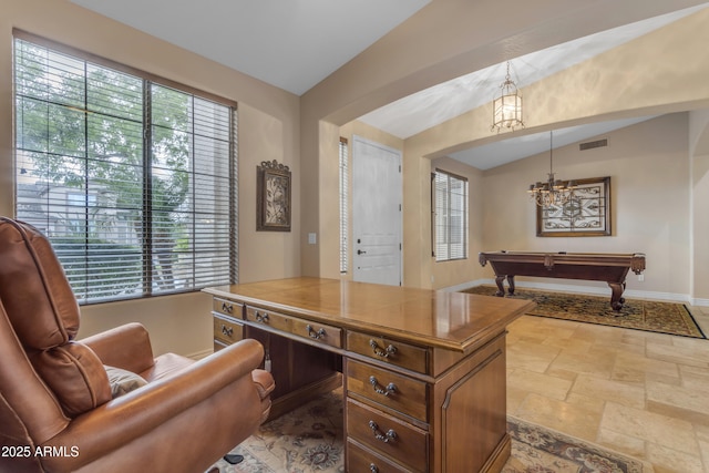 6870 S Justin Way, Chandler, AZ 85249 - office area with baseboards, healthy amount of natural light, stone tile floors, and arched walkways