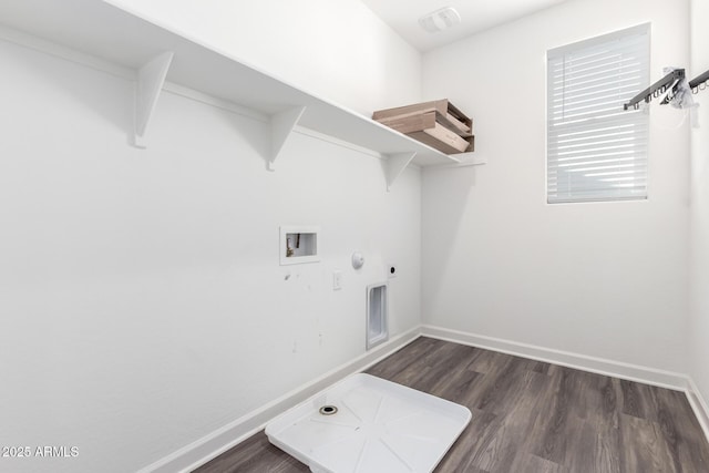 laundry room with washer hookup, dark hardwood / wood-style floors, electric dryer hookup, and hookup for a gas dryer