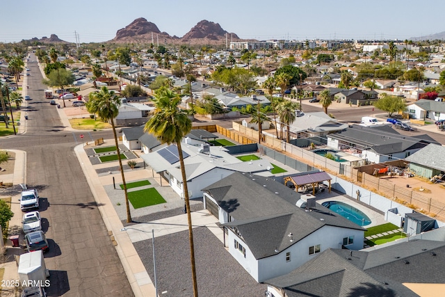 aerial view featuring a residential view and a mountain view
