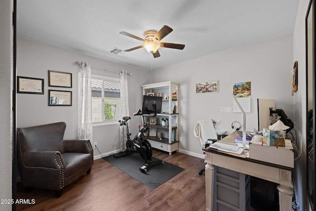 3905 E Derringer Way, Gilbert, AZ 85297 - home office with ceiling fan and dark wood-style floors