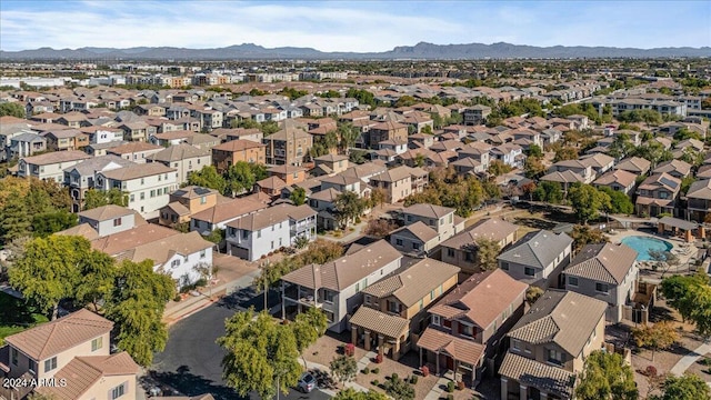 drone / aerial view featuring a mountain view