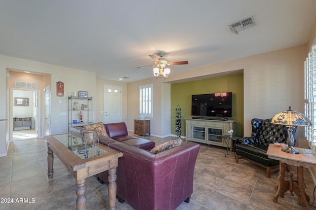 living room with ceiling fan