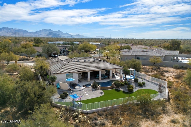 drone / aerial view with a mountain view