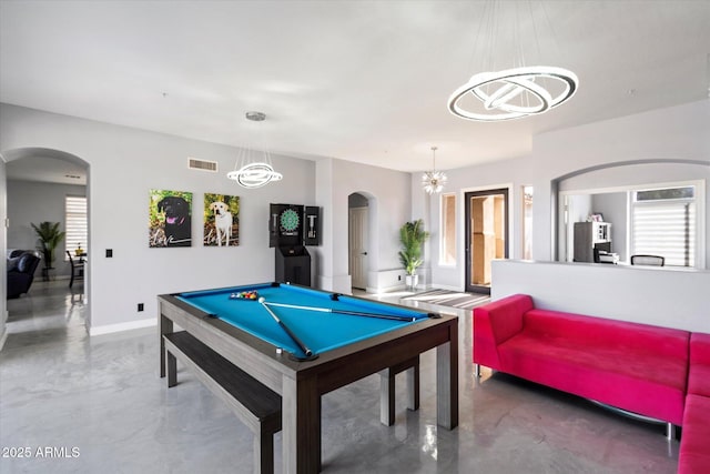 recreation room featuring pool table and concrete floors