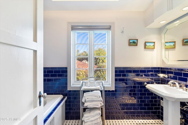 1614 Palmcroft Dr SW, Phoenix, AZ 85007 - bathroom with tile walls, a wealth of natural light, and wainscoting