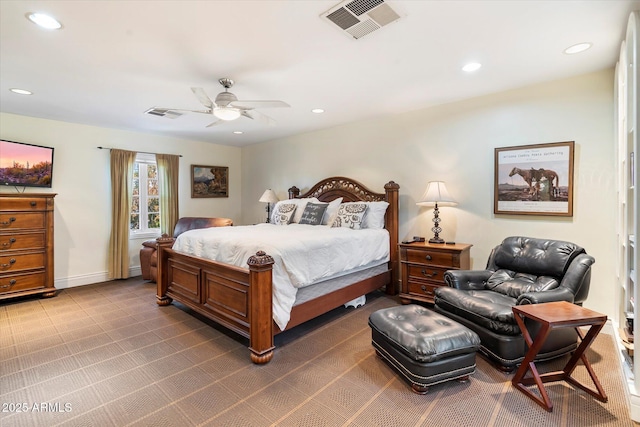 1614 Palmcroft Dr SW, Phoenix, AZ 85007 - bedroom featuring baseboards, recessed lighting, visible vents, and ceiling fan