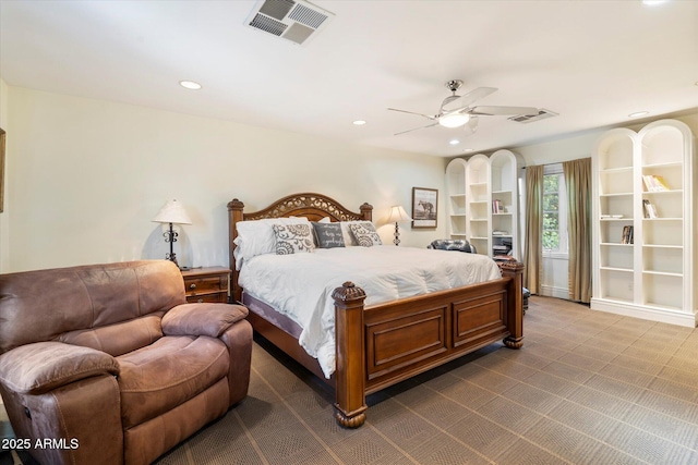 1614 Palmcroft Dr SW, Phoenix, AZ 85007 - bedroom with recessed lighting, visible vents, a ceiling fan, and dark colored carpet