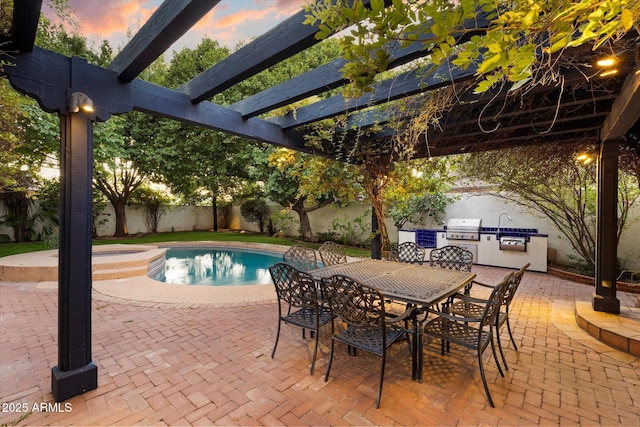 1614 Palmcroft Dr SW, Phoenix, AZ 85007 - view of swimming pool with a patio, area for grilling, a fenced backyard, and outdoor dining space