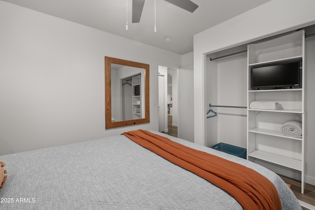 bedroom with a closet and ceiling fan