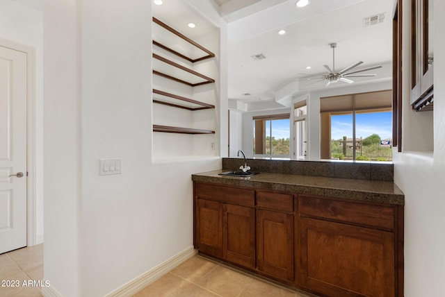 22463 N 54th St, Phoenix, AZ 85054 - bar featuring a sink, a ceiling fan, recessed lighting, light tile patterned floors, and baseboards