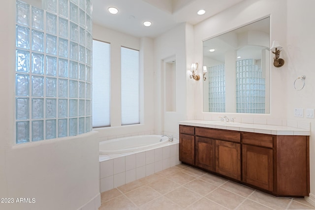 22463 N 54th St, Phoenix, AZ 85054 - bathroom with vanity, a bath, tile patterned floors, and recessed lighting