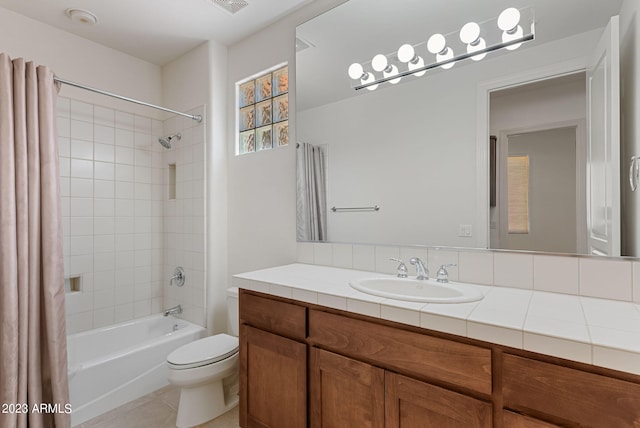 22463 N 54th St, Phoenix, AZ 85054 - full bathroom with toilet, shower / bath combo with shower curtain, vanity, and tile patterned flooring