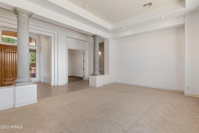 22463 N 54th St, Phoenix, AZ 85054 - tiled empty room featuring carpet, ornate columns, baseboards, and recessed lighting