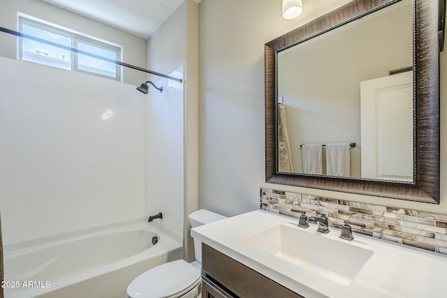 841 E Farmers Ln, Queen Creek, AZ 85140 - bathroom featuring toilet, backsplash, vanity, and shower / bath combination