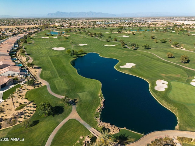 841 E Farmers Ln, Queen Creek, AZ 85140 - aerial view of property's location with a water and mountain view, a local golf course, and nearby suburban area