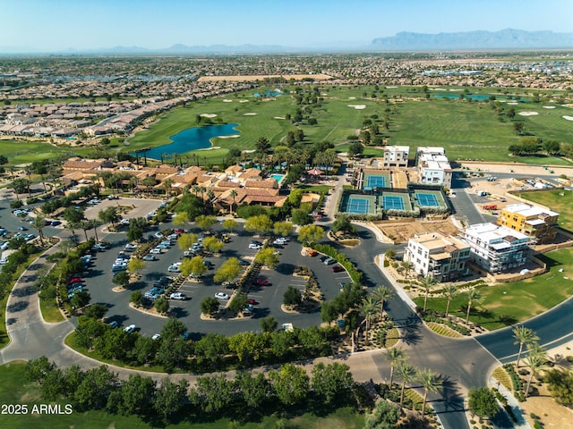 841 E Farmers Ln, Queen Creek, AZ 85140 - aerial view of property and surrounding area featuring a water and mountain view and a local golf course