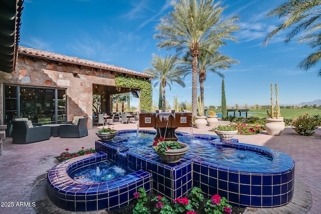 841 E Farmers Ln, Queen Creek, AZ 85140 - view of swimming pool featuring a patio area, an outdoor hot tub, and an outdoor living space