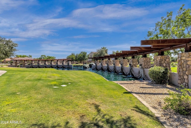 view of yard with a water view