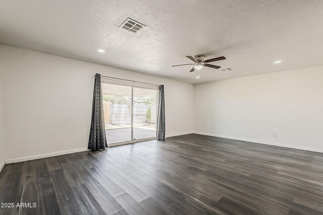 3017 N 46th Dr, Phoenix, AZ 85031 - empty room featuring ceiling fan, dark wood-style floors, baseboards, recessed lighting, and a textured ceiling