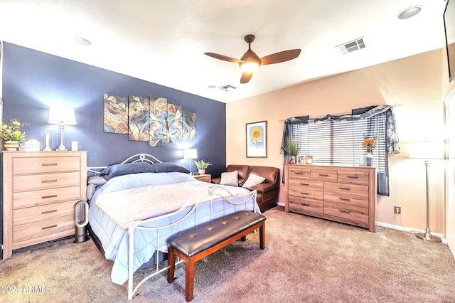 bedroom featuring carpet flooring and ceiling fan