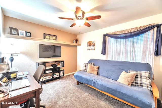 office area featuring carpet floors and ceiling fan