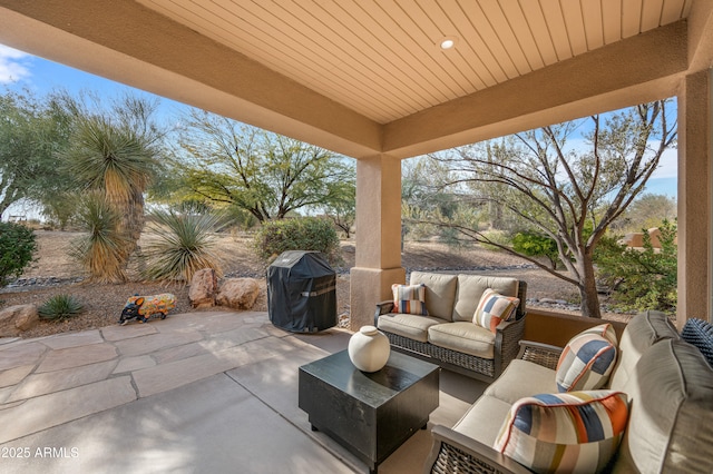 view of patio featuring area for grilling and outdoor lounge area