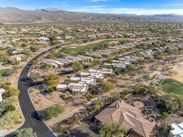 drone / aerial view featuring a mountain view