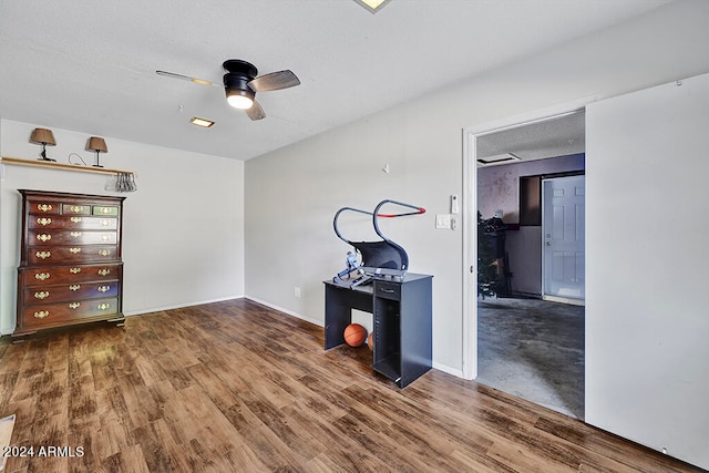 interior space featuring ceiling fan and hardwood / wood-style flooring