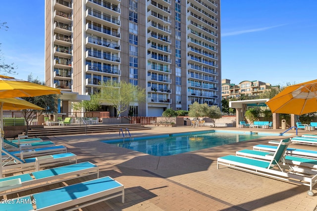 view of pool featuring a patio