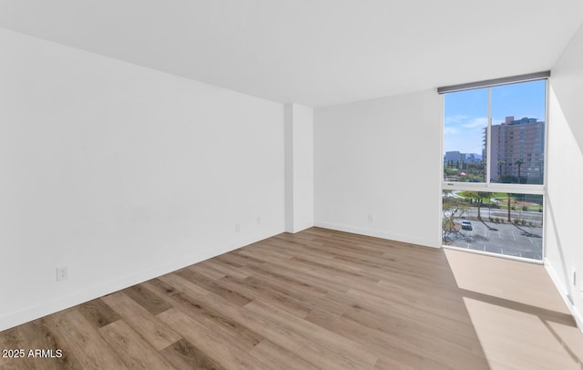 unfurnished room featuring floor to ceiling windows and light hardwood / wood-style flooring