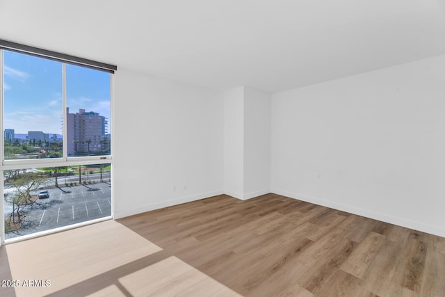 unfurnished room with light hardwood / wood-style floors, a wealth of natural light, and a wall of windows