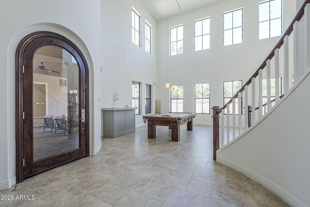 3812 E Camelback Rd, Phoenix, AZ 85018 - recreation room featuring billiards table, healthy amount of natural light, baseboards, and a towering ceiling