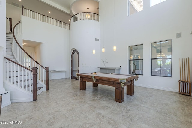3812 E Camelback Rd, Phoenix, AZ 85018 - playroom featuring a towering ceiling, pool table, plenty of natural light, and baseboards