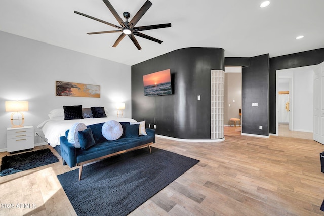 3335 W Carriage Dr, Phoenix, AZ 85086 - bedroom with baseboards, recessed lighting, ceiling fan, and light wood-style floors
