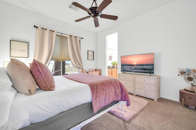 3335 W Carriage Dr, Phoenix, AZ 85086 - bedroom with light carpet, visible vents, baseboards, and ceiling fan