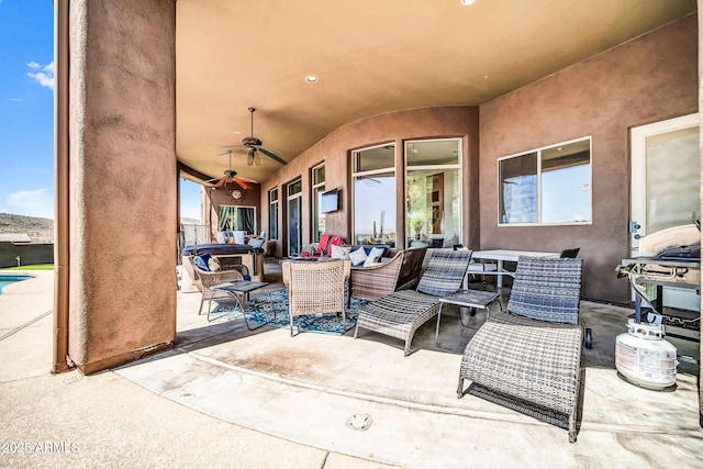 3335 W Carriage Dr, Phoenix, AZ 85086 - view of patio with outdoor lounge area, a ceiling fan, and outdoor dining space