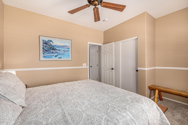14819 W Lupine Ln, Surprise, AZ 85374 - bedroom with carpet flooring, a closet, a ceiling fan, and baseboards