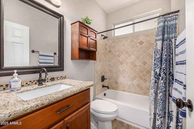 14819 W Lupine Ln, Surprise, AZ 85374 - full bathroom with shower / tub combo, vanity, toilet, and wood finished floors