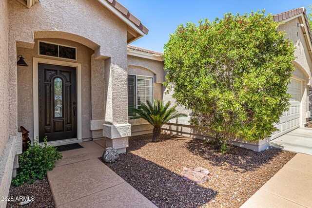 14819 W Lupine Ln, Surprise, AZ 85374 - property entrance featuring stucco siding, concrete driveway, and a garage