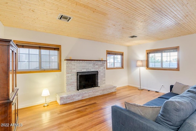 803 W 18th St, Tempe, AZ 85281 - living area featuring wood finished floors, baseboards, a fireplace, and wooden ceiling