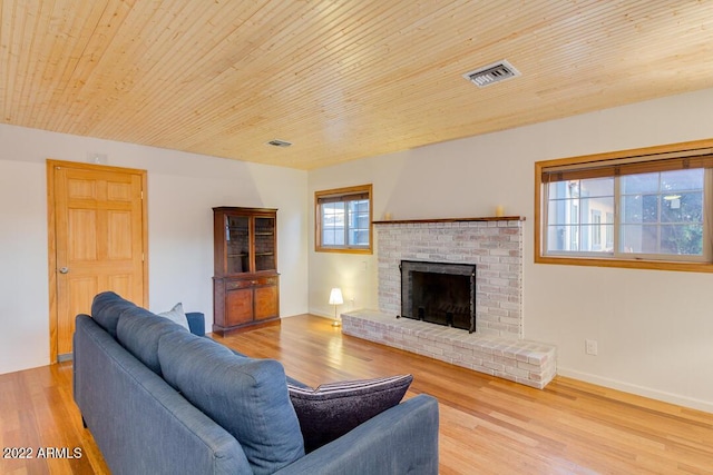 803 W 18th St, Tempe, AZ 85281 - living area featuring wood finished floors, a brick fireplace, and wood ceiling