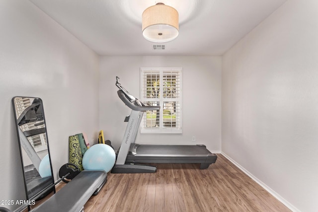 exercise area featuring wood-type flooring