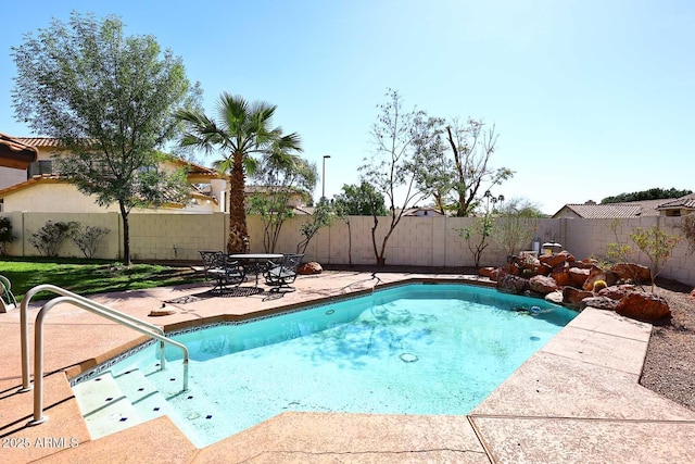 view of pool with a fenced backyard and a patio