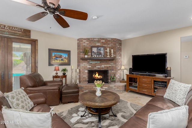 410 E Beck Ln, Phoenix, AZ 85022 - living room with a ceiling fan and a brick fireplace