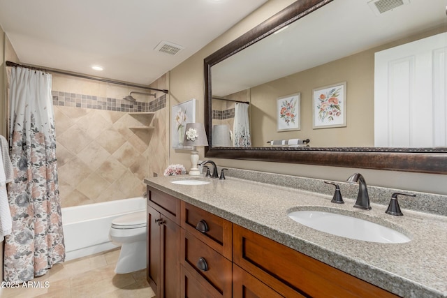 410 E Beck Ln, Phoenix, AZ 85022 - bathroom with toilet, double vanity, shower / bath combination with curtain, and tile patterned flooring