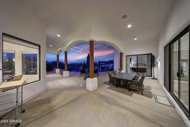 28217 N 139th St, Scottsdale, AZ 85262 - patio terrace at dusk with a patio area and outdoor dining space