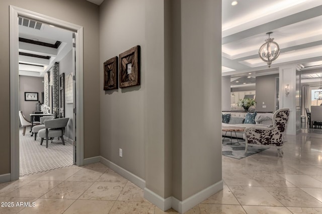 17673 E Bronco Dr, Queen Creek, AZ 85142 - hallway featuring a chandelier, visible vents, and baseboards